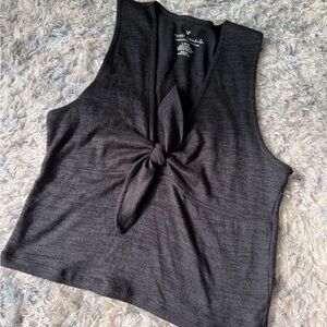 American Eagle Outfitters Charcoal Tie-Front Tank Top